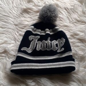 Juicy Couture Black Striped Pom Pom Beanie